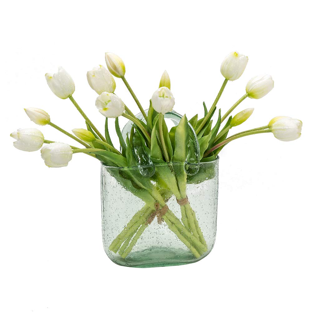 DUYONE front bouquet view showing realistic white tulips and ready-to-display benefit