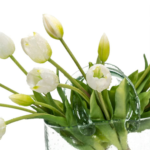 DUYONE tulips styled in a vase on a dining table enhancing room decor benefit