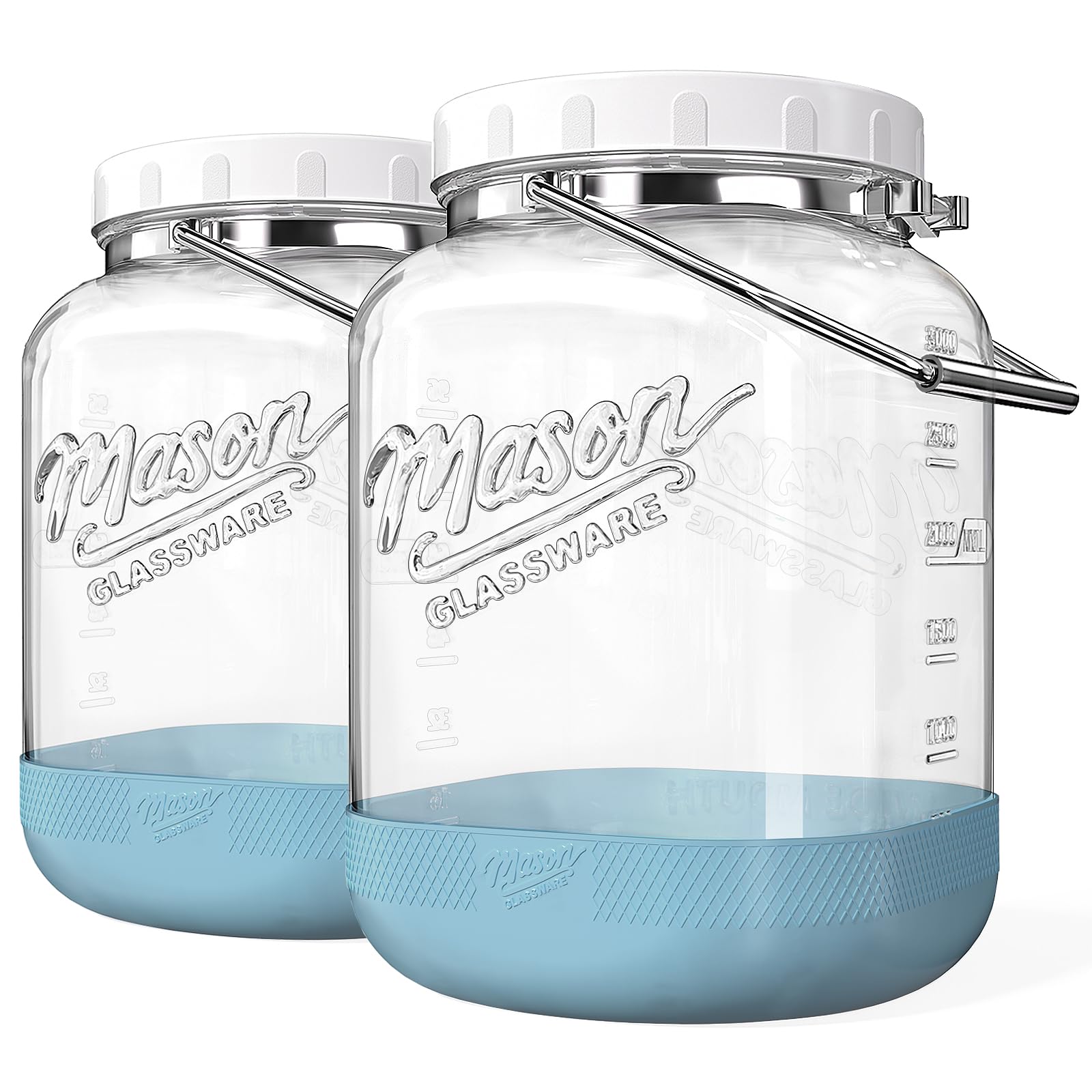 Dwbligt front view of two 1 gallon mason jars, durable storage solution