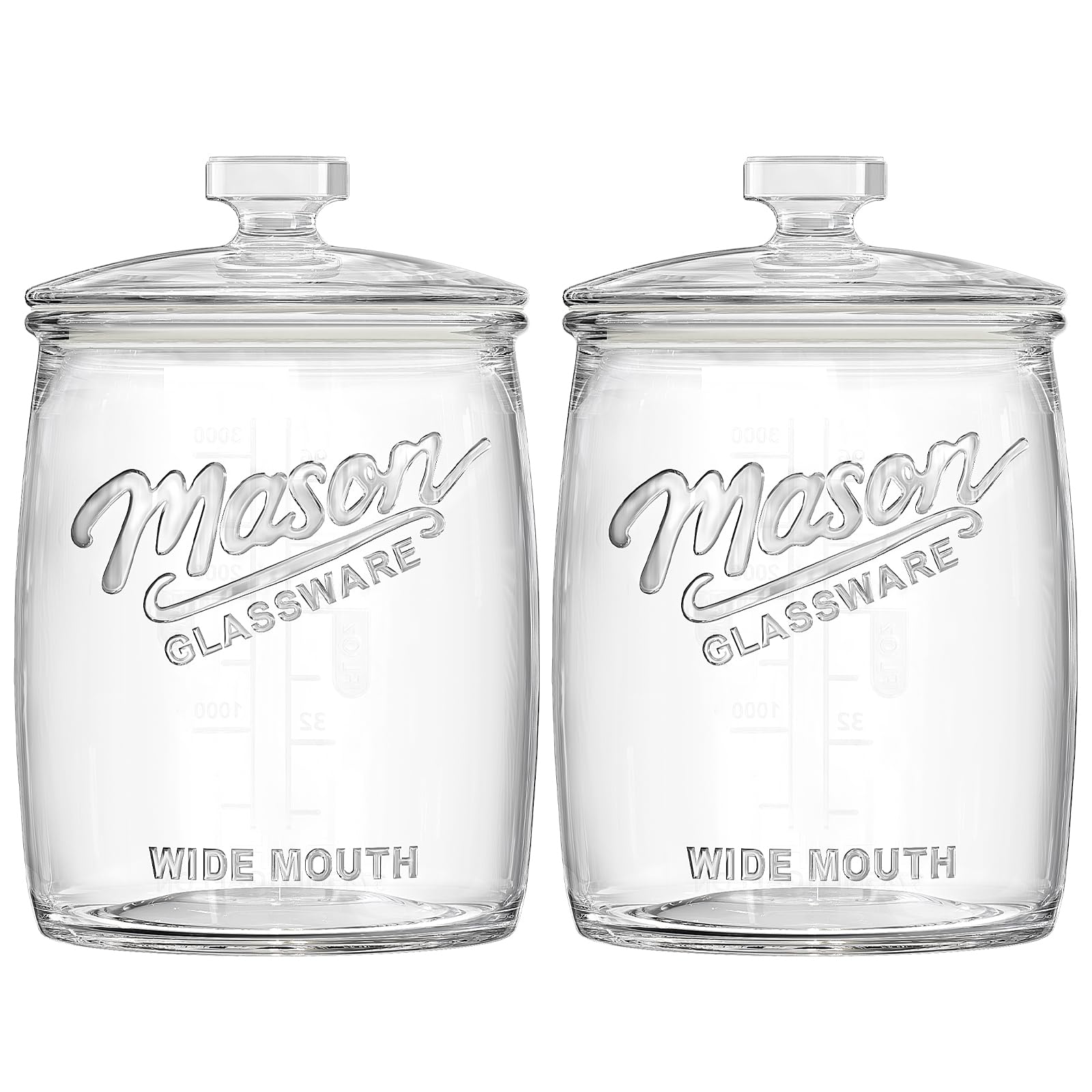 Dwbligt front view of two glass cookie jars showing clear storage benefit