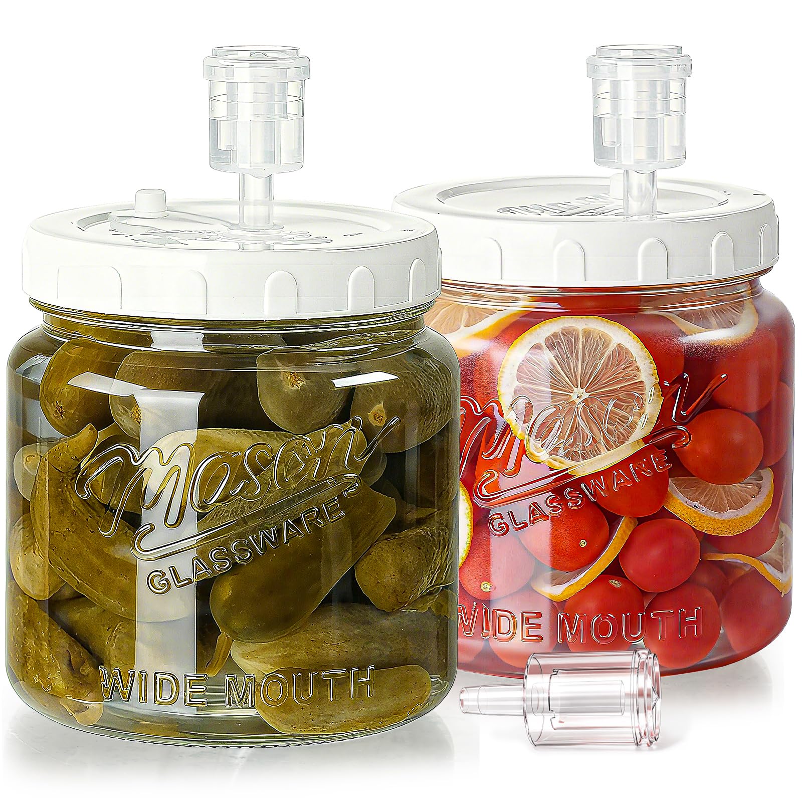 Dwbligt front view of two half-gallon jars showing durable glass and lids for secure storage
