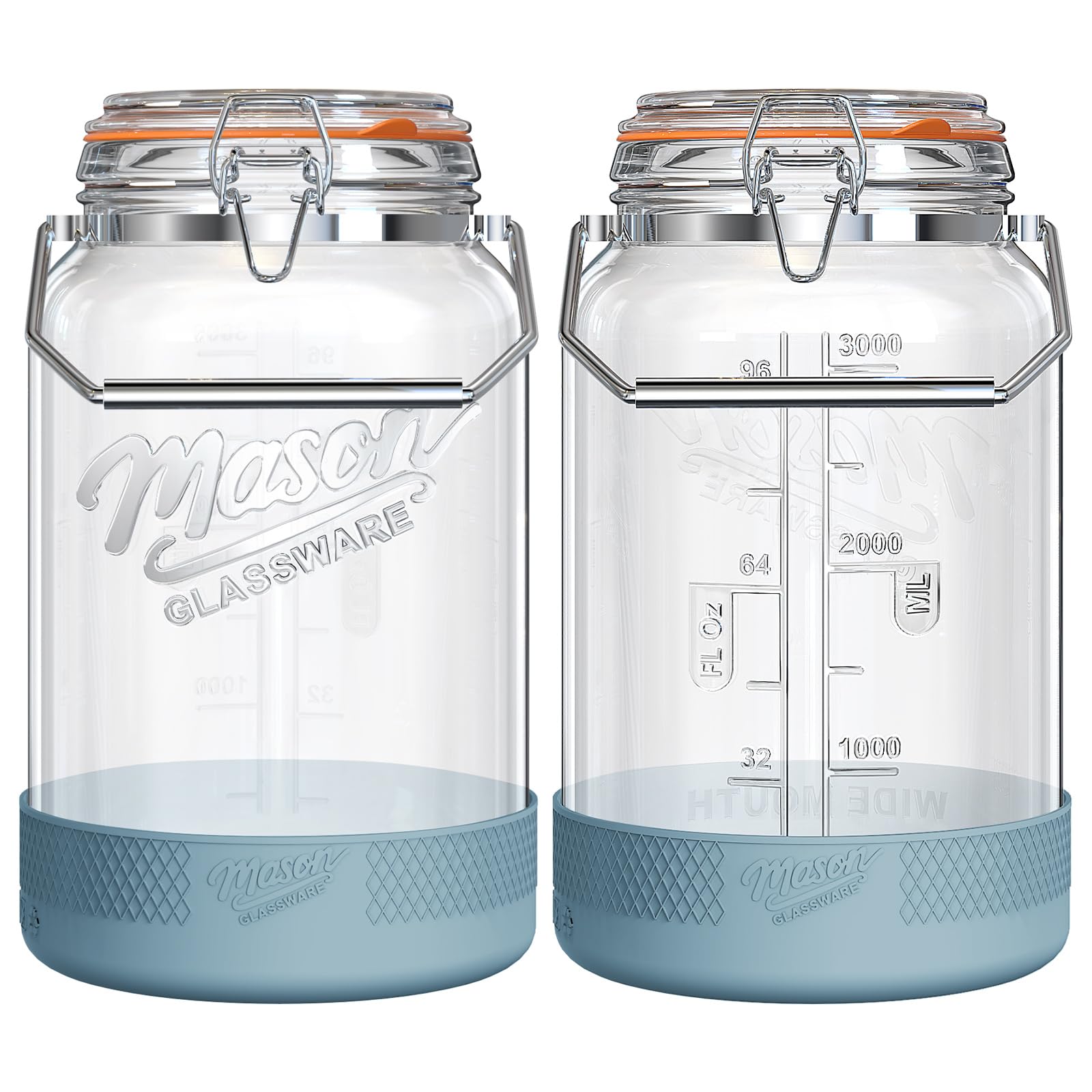Dwbligt front view of two jars showing clear glass and airtight benefit
