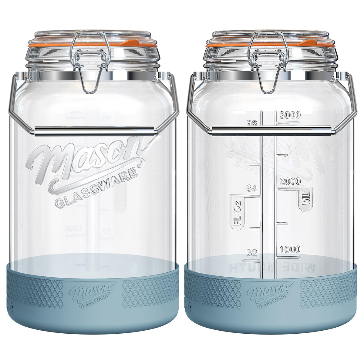 Dwbligt front view of two jars showing clear glass and airtight benefit
