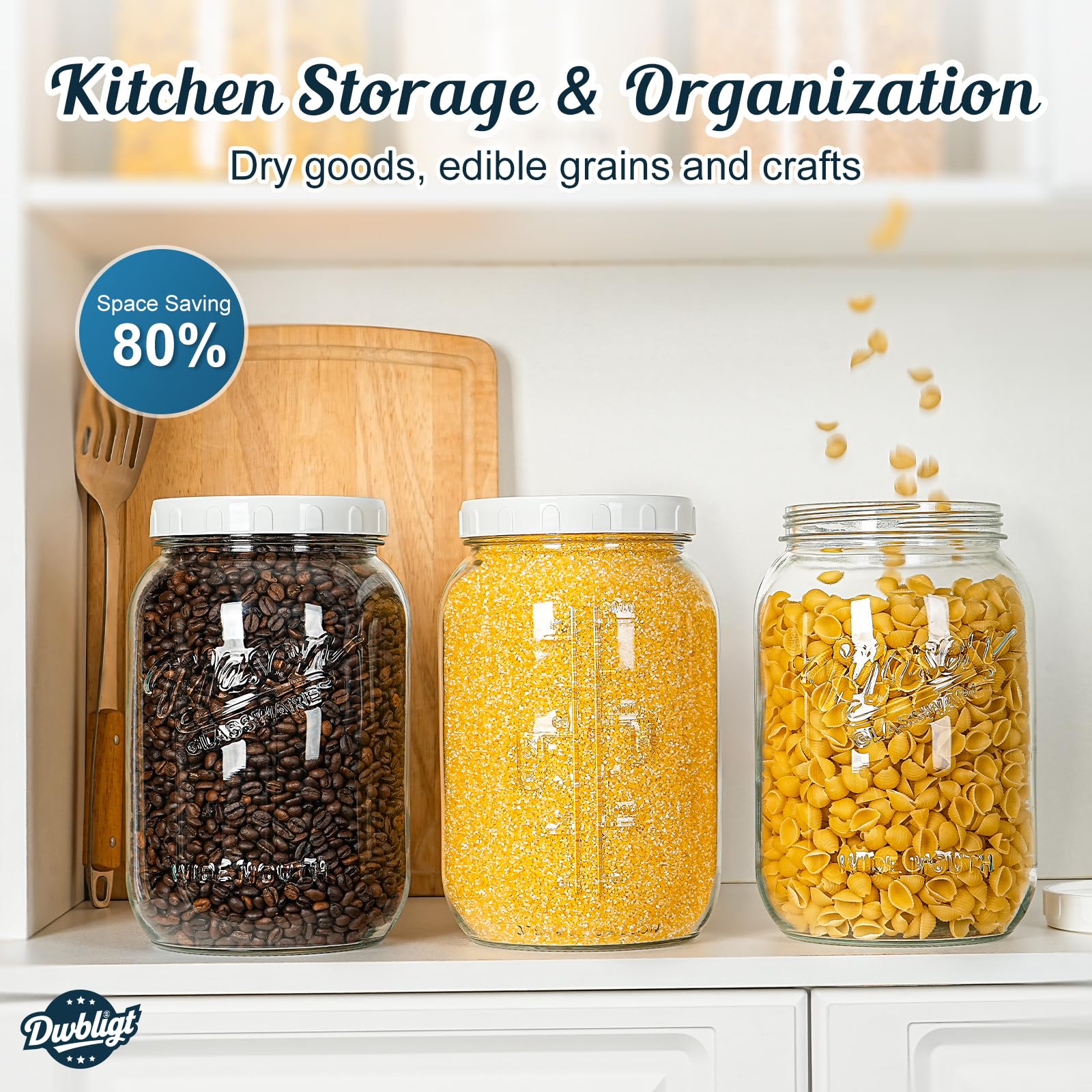 Dwbligt jars neatly arranged in pantry showing space-saving bulk organization benefits