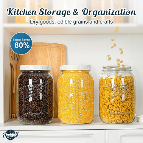 Dwbligt jars neatly arranged in pantry showing space-saving bulk organization benefits