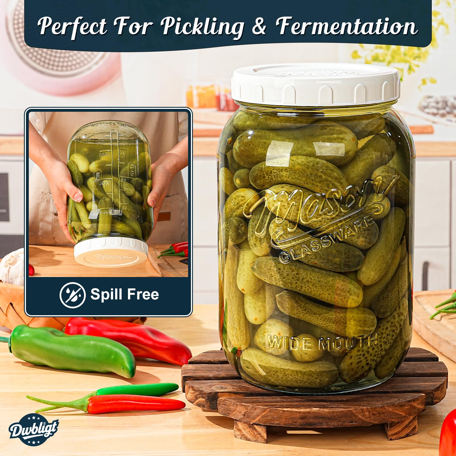 Dwbligt lid screwed tight on jar demonstrating leak-proof protection during transport