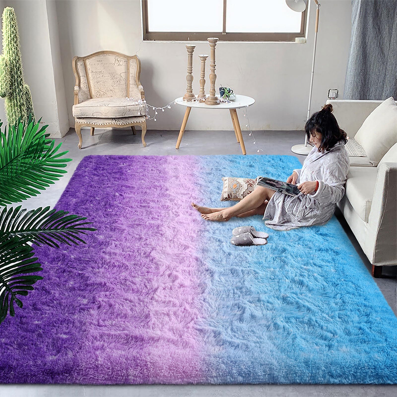 DweIke front view gradient rug showing plush color and cozy benefit
