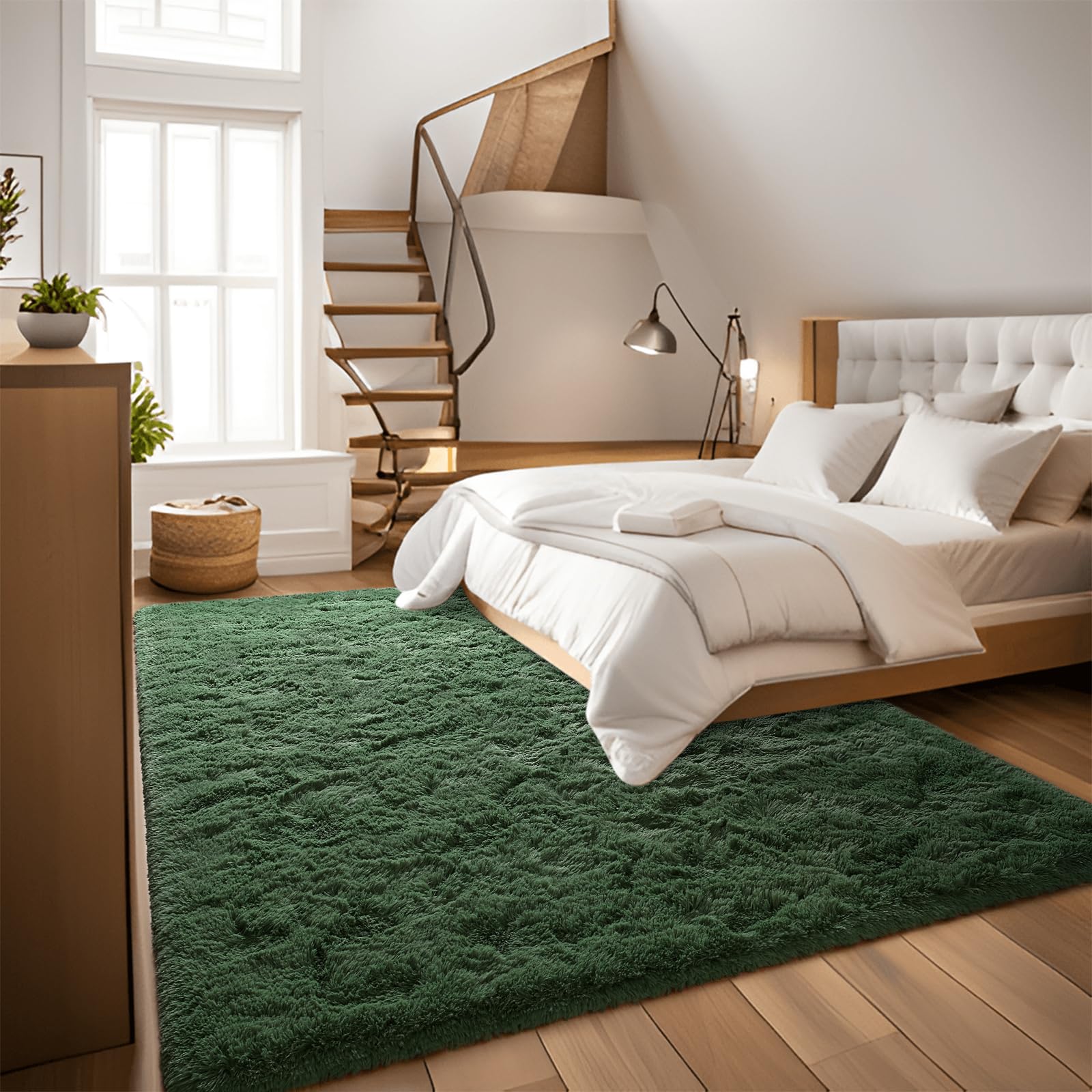 DweIke rug styled in bedroom adding warmth and cozy decor benefit
