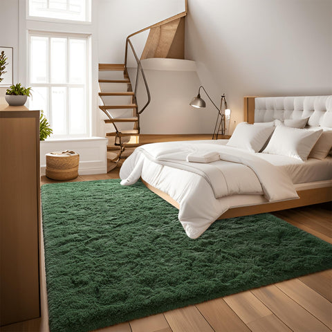 DweIke rug styled in bedroom adding warmth and cozy decor benefit