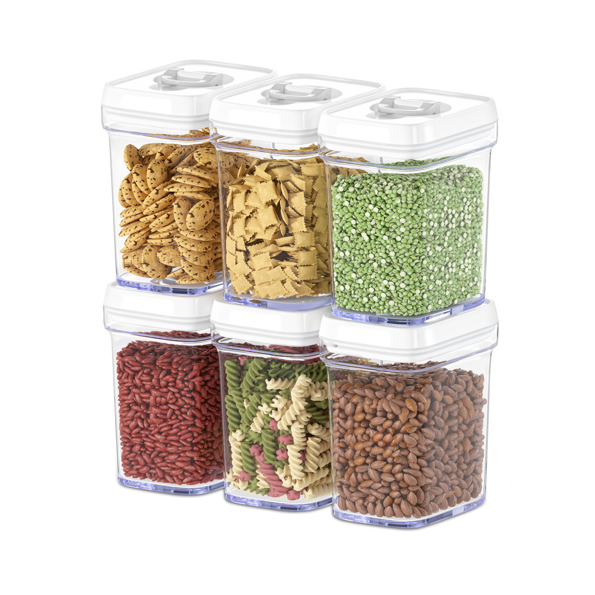 DWËLLZA KITCHEN front view of six clear 1L containers showing organized pantry benefit