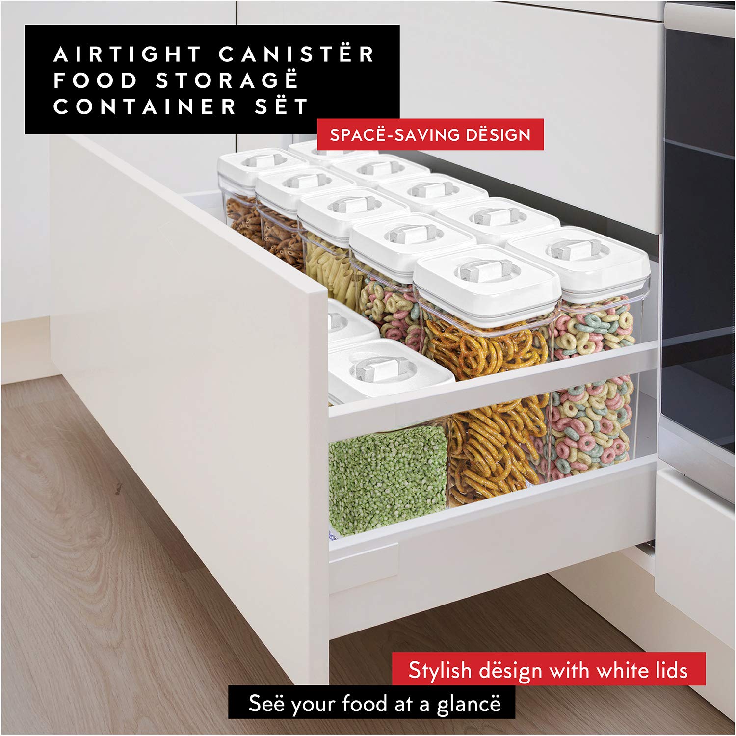 DWËLLZA KITCHEN containers styled on kitchen counter for tidy, modern organization