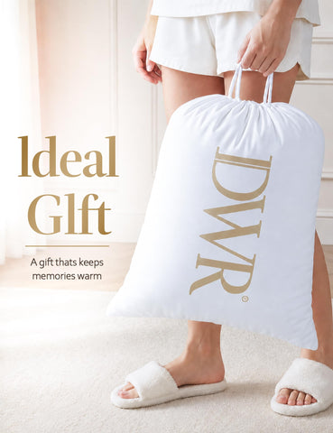 DWR bedroom lifestyle styled bed showing elegant presentation benefit: elevates bedroom look