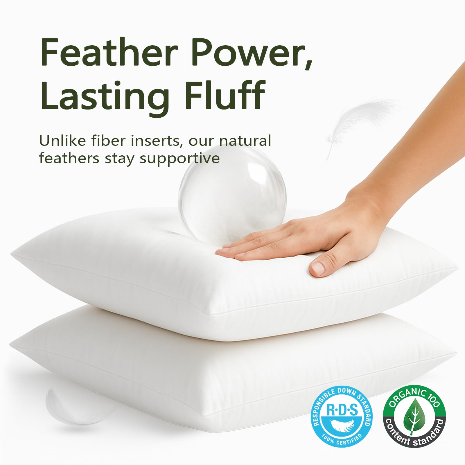 DWR close-up of feather and foam fill highlighting plush support