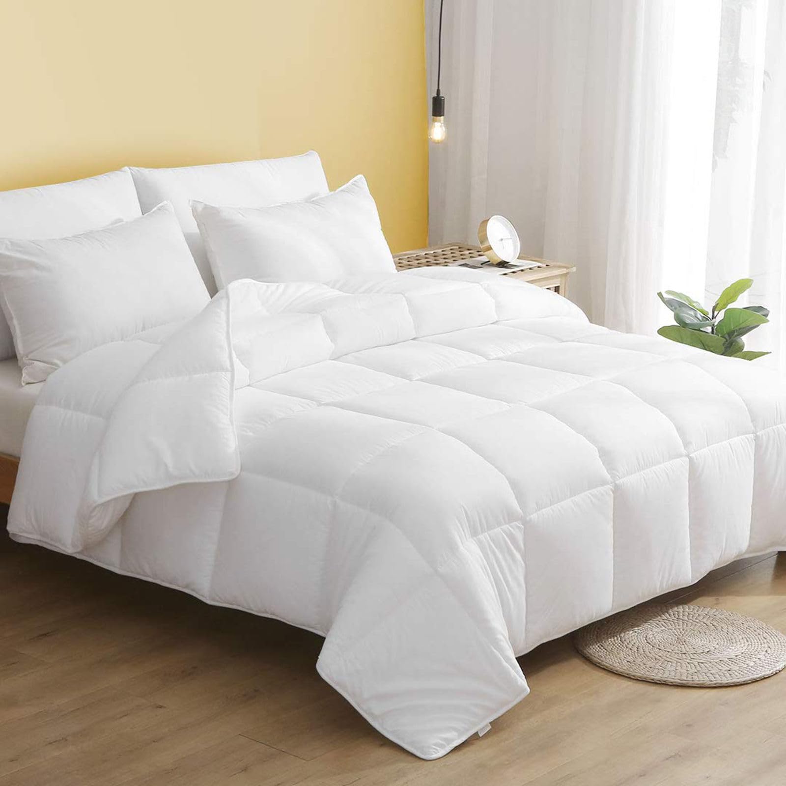 DWR king comforter front on bed showing full coverage and plush look