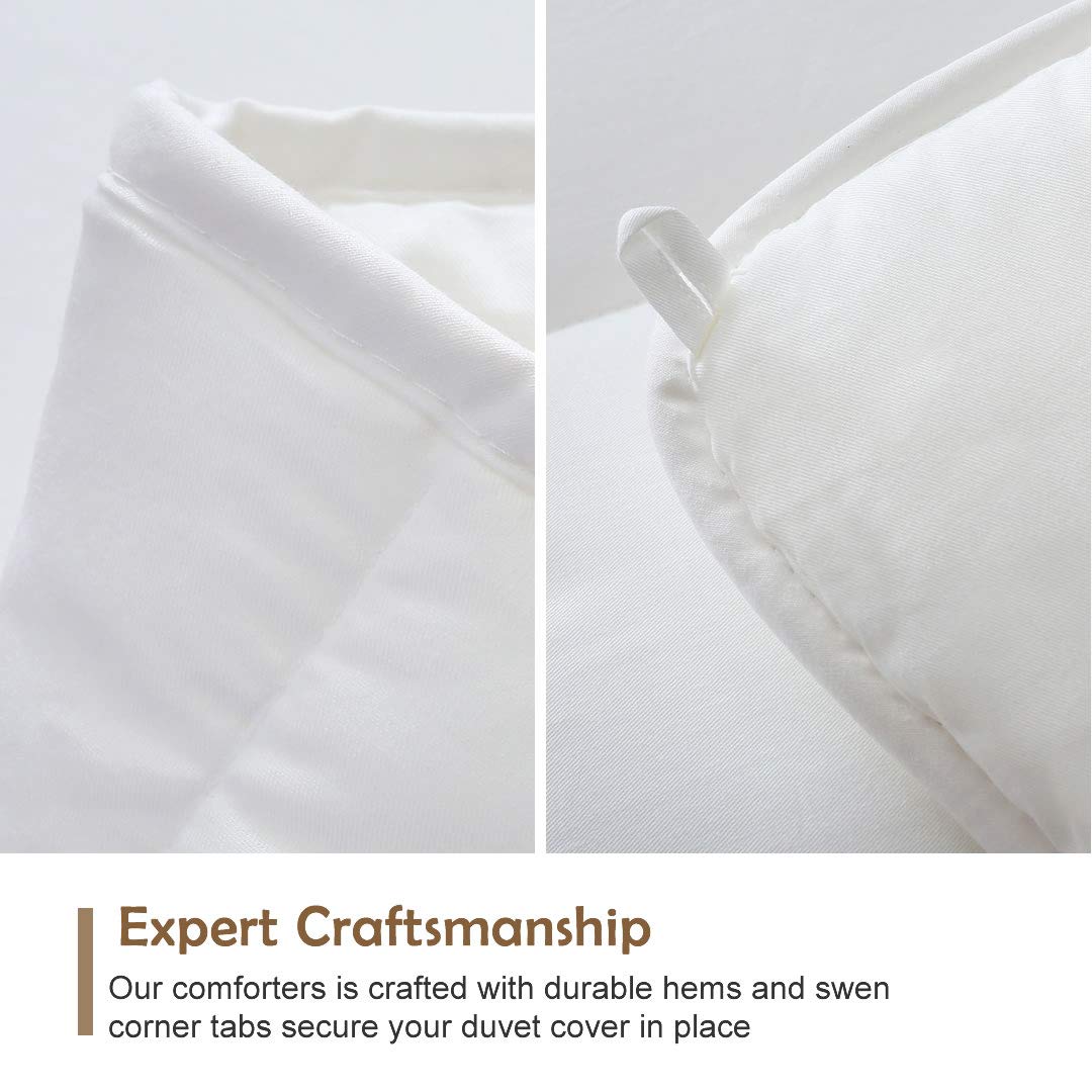 DWR comforter styled in bedroom showing hotel-quality finish and comfort