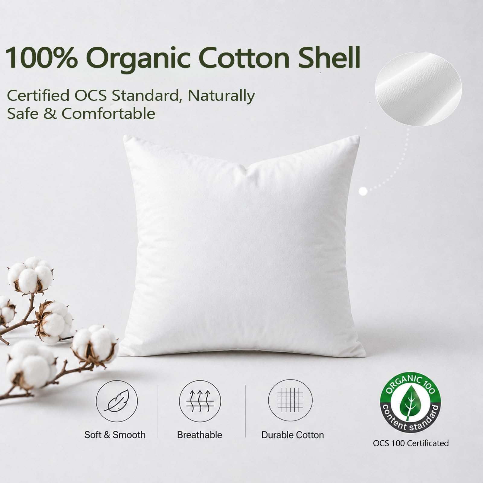 DWR organic cotton cover texture showing soft breathable surface