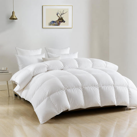 DWR oversized king front view showing plush loft and clean white finish benefit: comfortable sleep