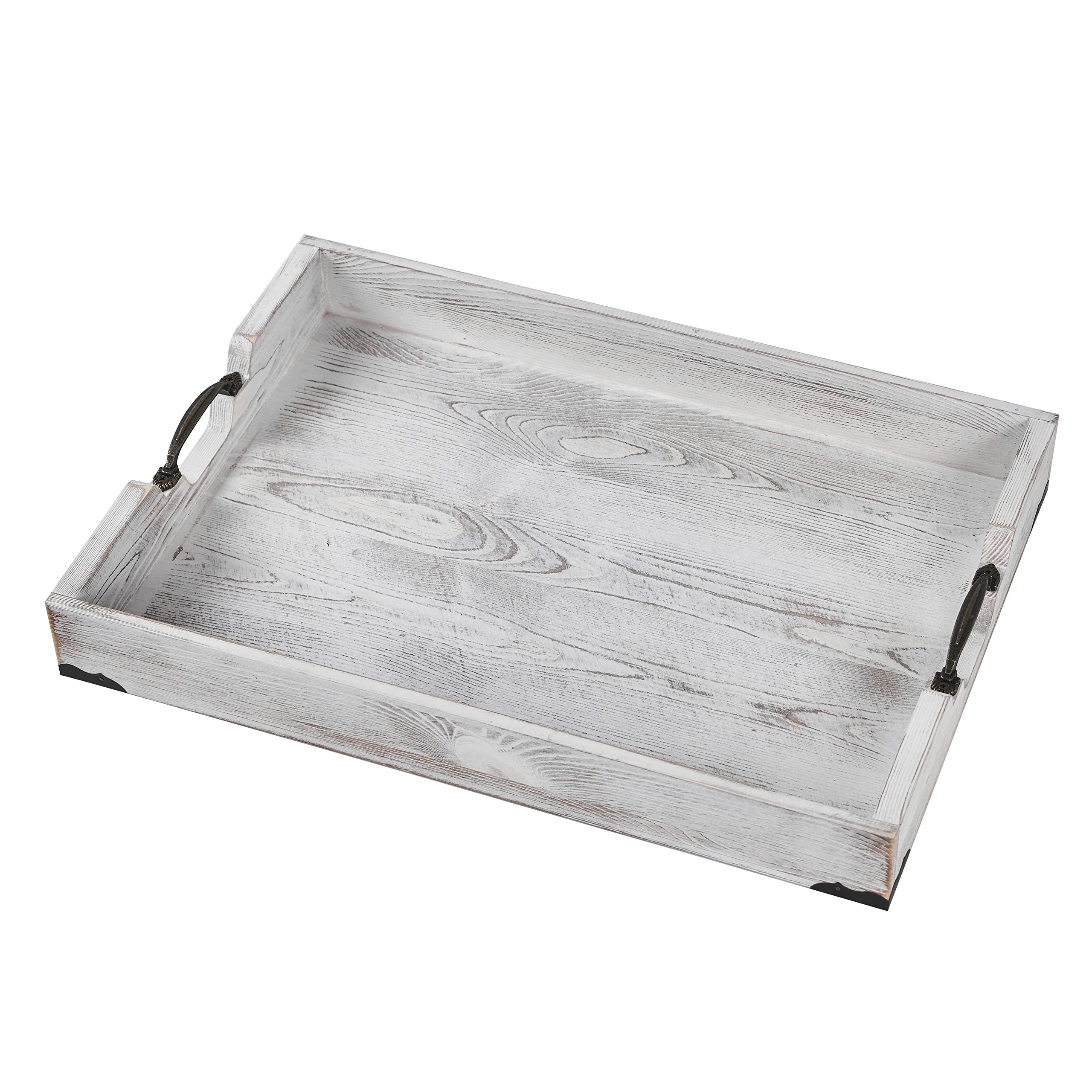 DXHAWRK front view of whitewashed serving tray showing rustic appeal and sturdy surface
