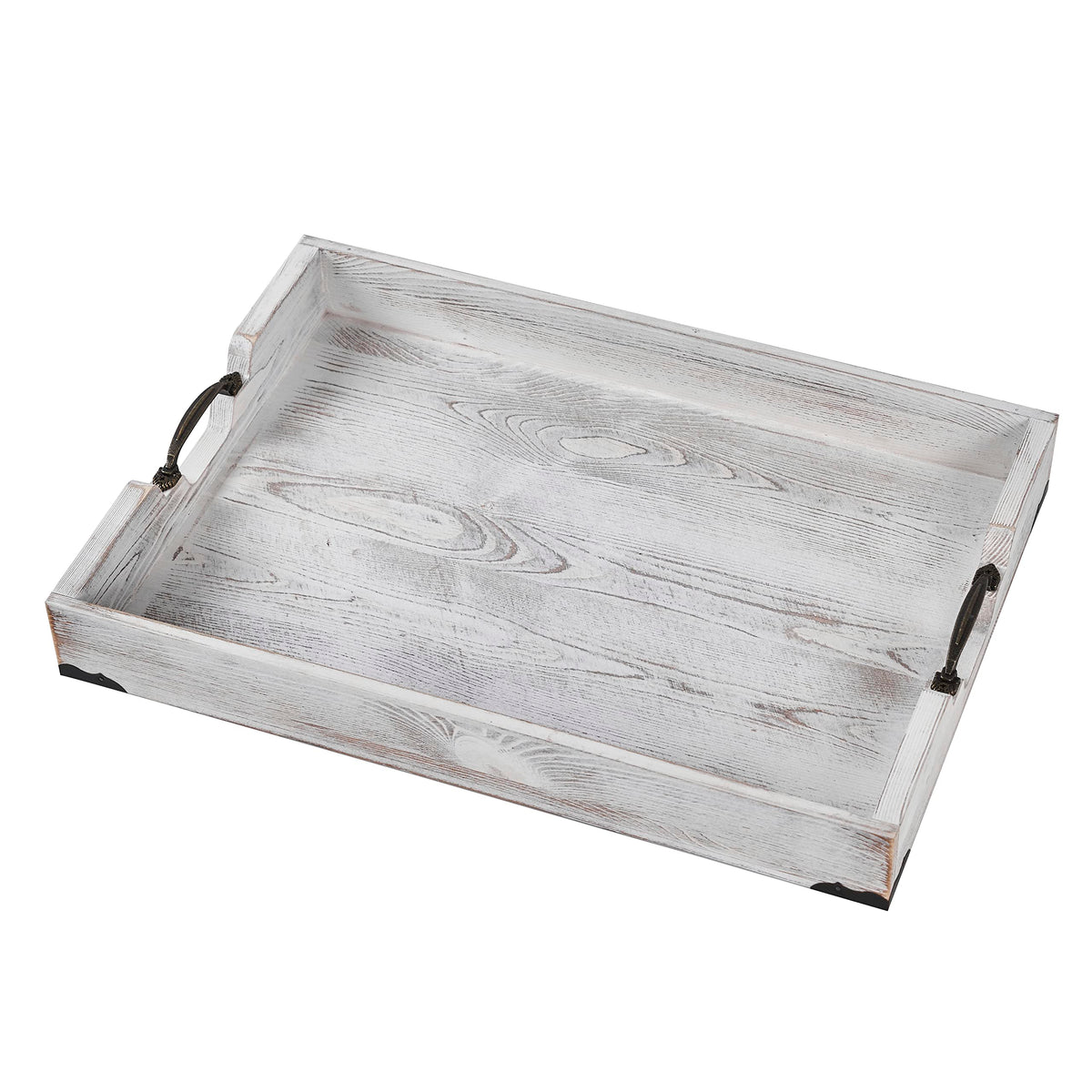 DXHAWRK front view of whitewashed serving tray showing rustic appeal and sturdy surface