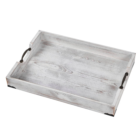 DXHAWRK front view of whitewashed serving tray showing rustic appeal and sturdy surface