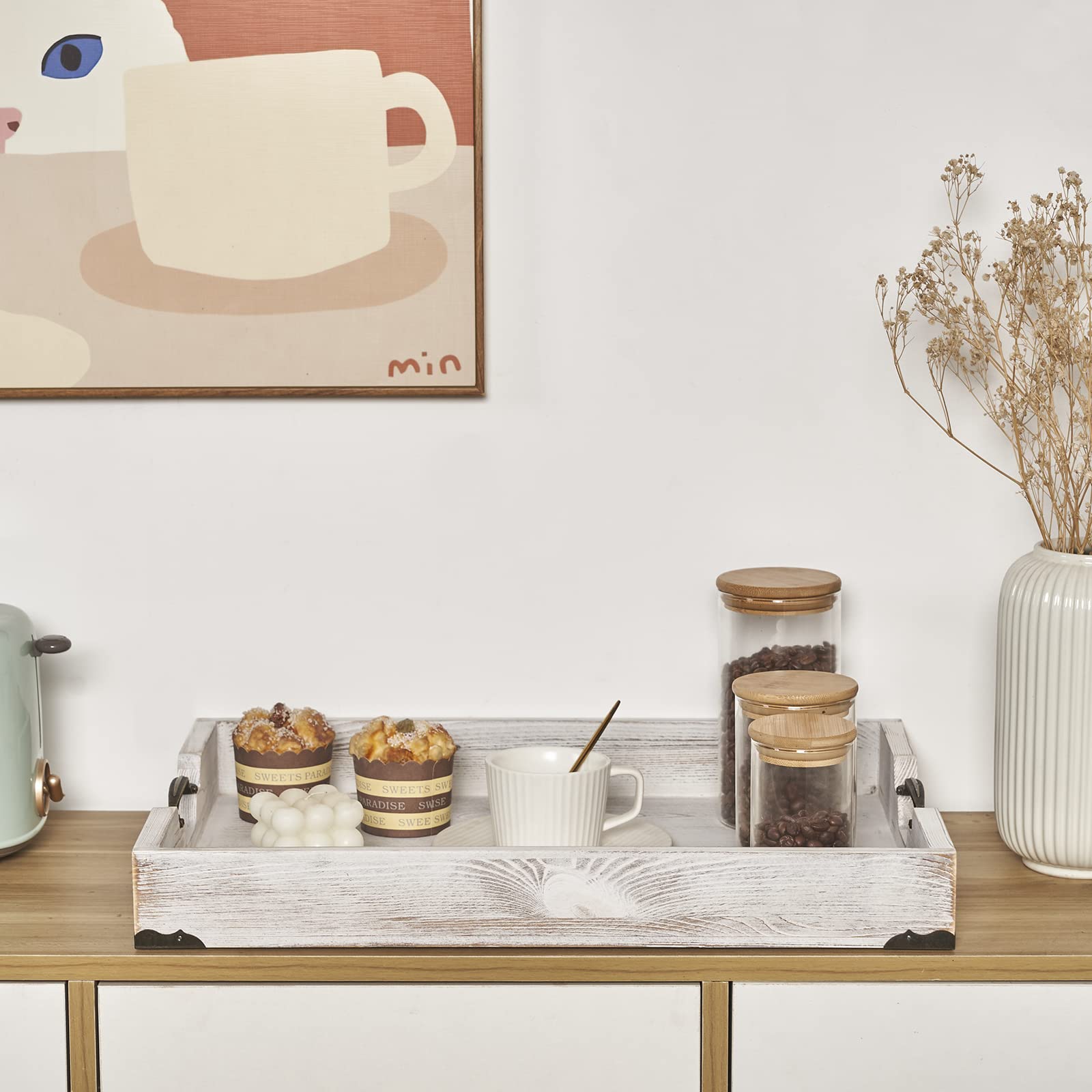 DXHAWRK tray next to dinnerware showing 20x14 inch scale for meal service