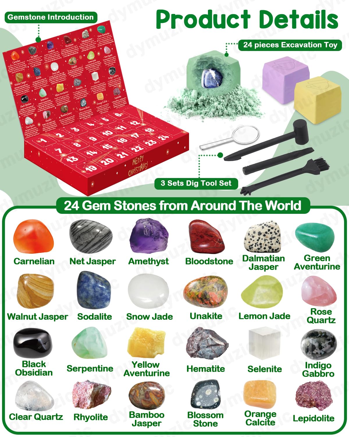 dymuzic digging tools and magnifier laid out to aid careful gem discovery