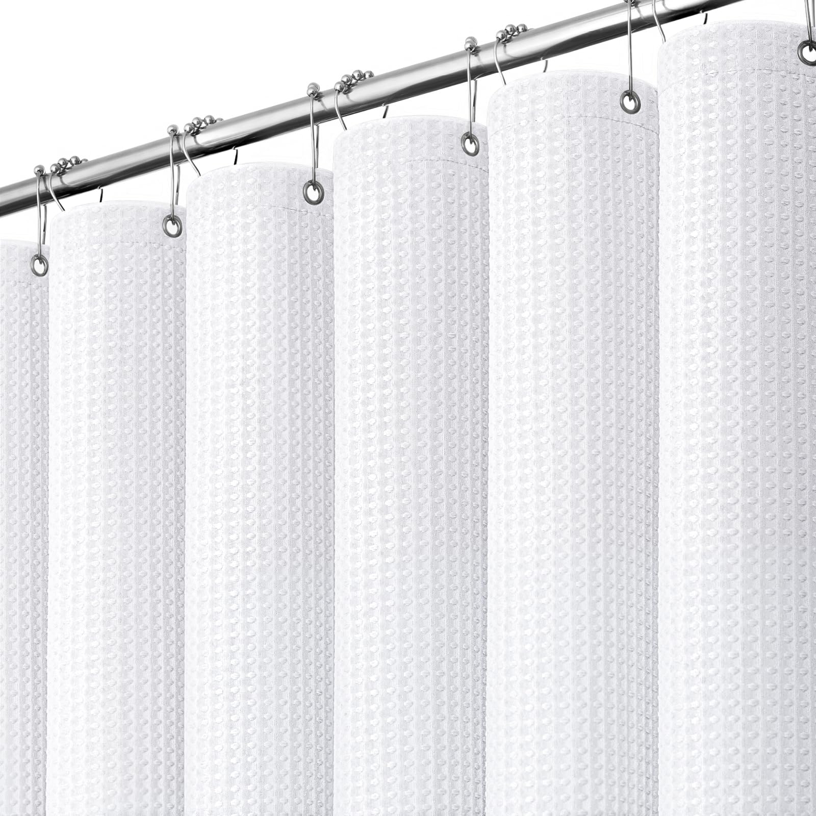 Dynamene front view showing full 72x96 white waffle curtain benefit: full coverage
