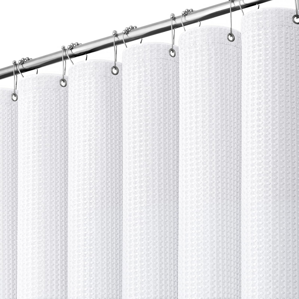 Dynamene front view showing full 72x96 white waffle curtain benefit: full coverage