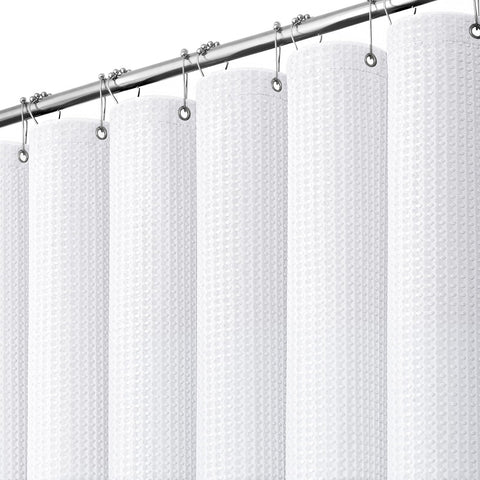 Dynamene front view showing full 72x96 white waffle curtain benefit: full coverage