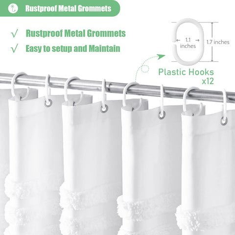 Dynamene curtain beside standard tub to show 72 by 72 inch fit