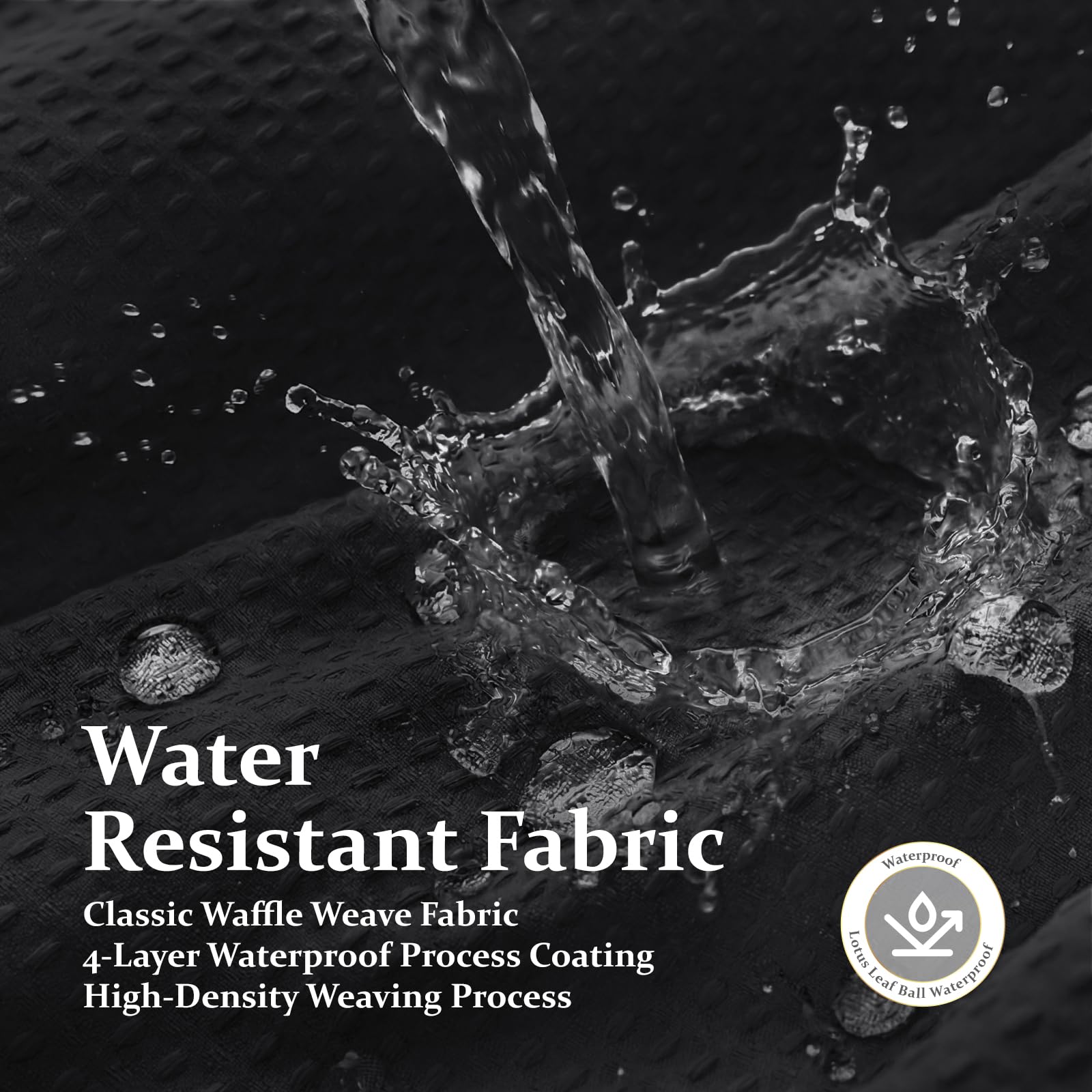 Dynamene water beading on fabric demonstrating repellency and easy drying