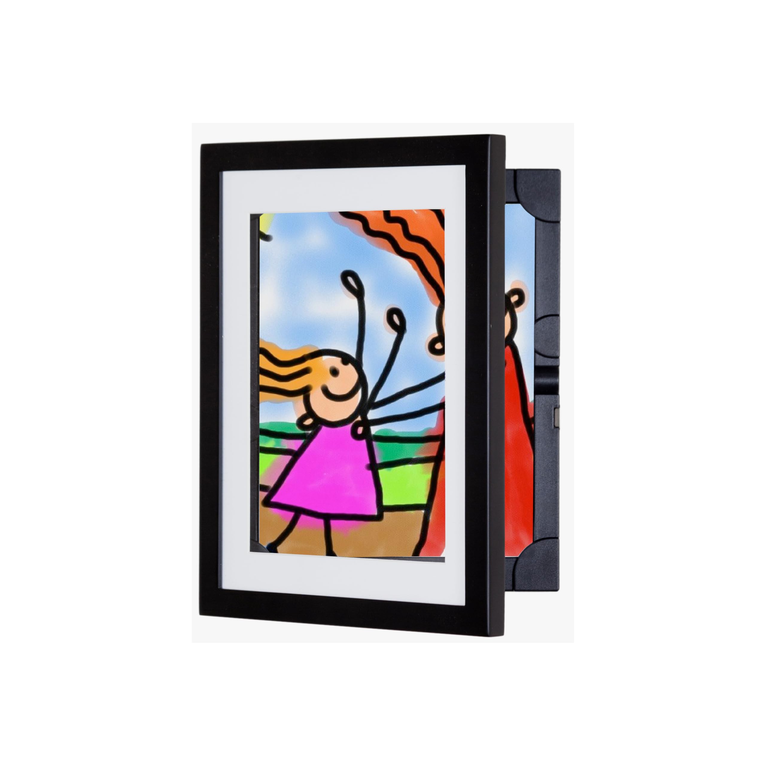 Dynamic Frames Li’l Davinci front view showing black frame and clear window, highlights polished display