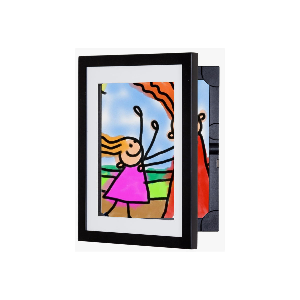 Dynamic Frames Li’l Davinci front view showing black frame and clear window, highlights polished display