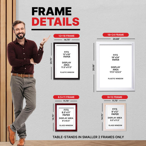 Dynamic Frames beside a 9x12 sheet showing scale and precise fit for standard art