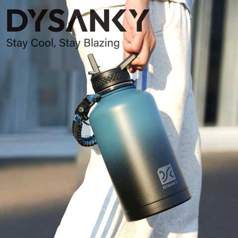 DYSANKY 64oz bottle beside a standard bottle to show large-capacity scale