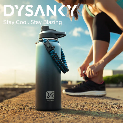DYSANKY 40 oz bottle beside a backpack to illustrate size and travel readiness