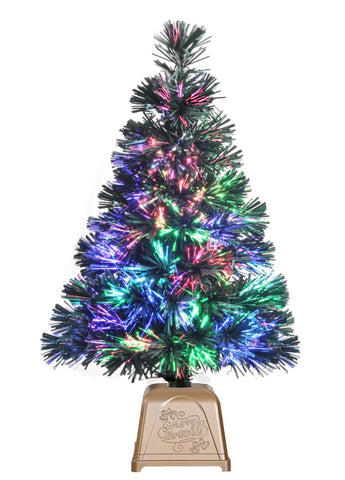 e crafty front view of 24 inch prelit fiber optic tree showing colorful lights and benefit: instant holiday cheer