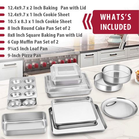 E-far close-up of two 8-inch round pans showing smooth finish for even baking