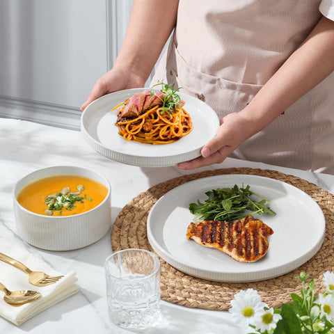 E-far bowl with soup in use demonstrating meal versatility