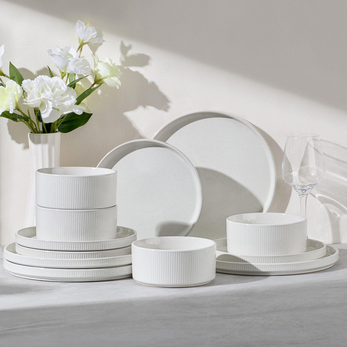 E-far front view showing full 12-piece set and elegant styling