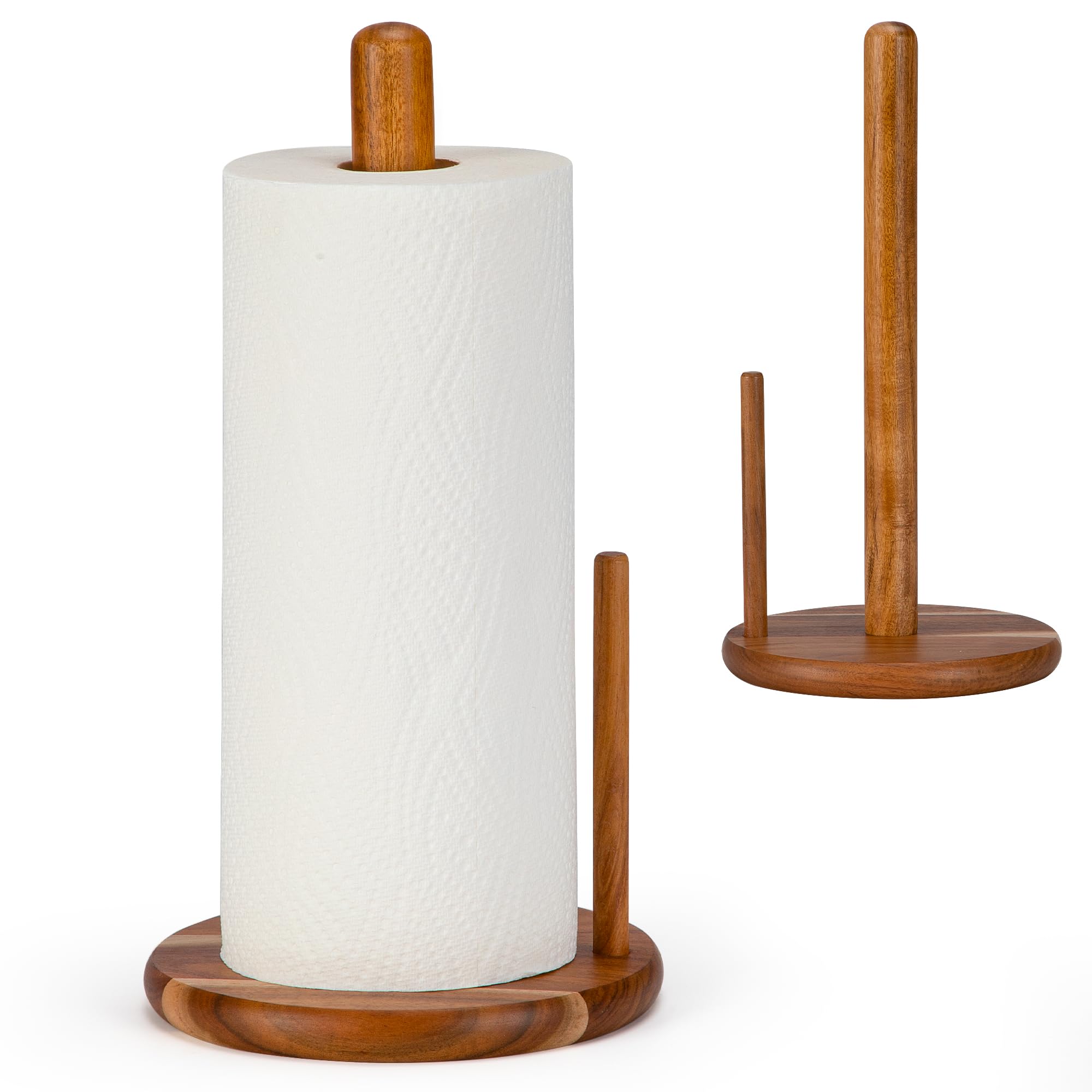 E-ROOM TREND front view of acacia paper towel holder, stable counter solution