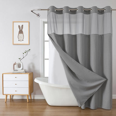 eachope front view of grey curtain showing clean modern look and easy installation