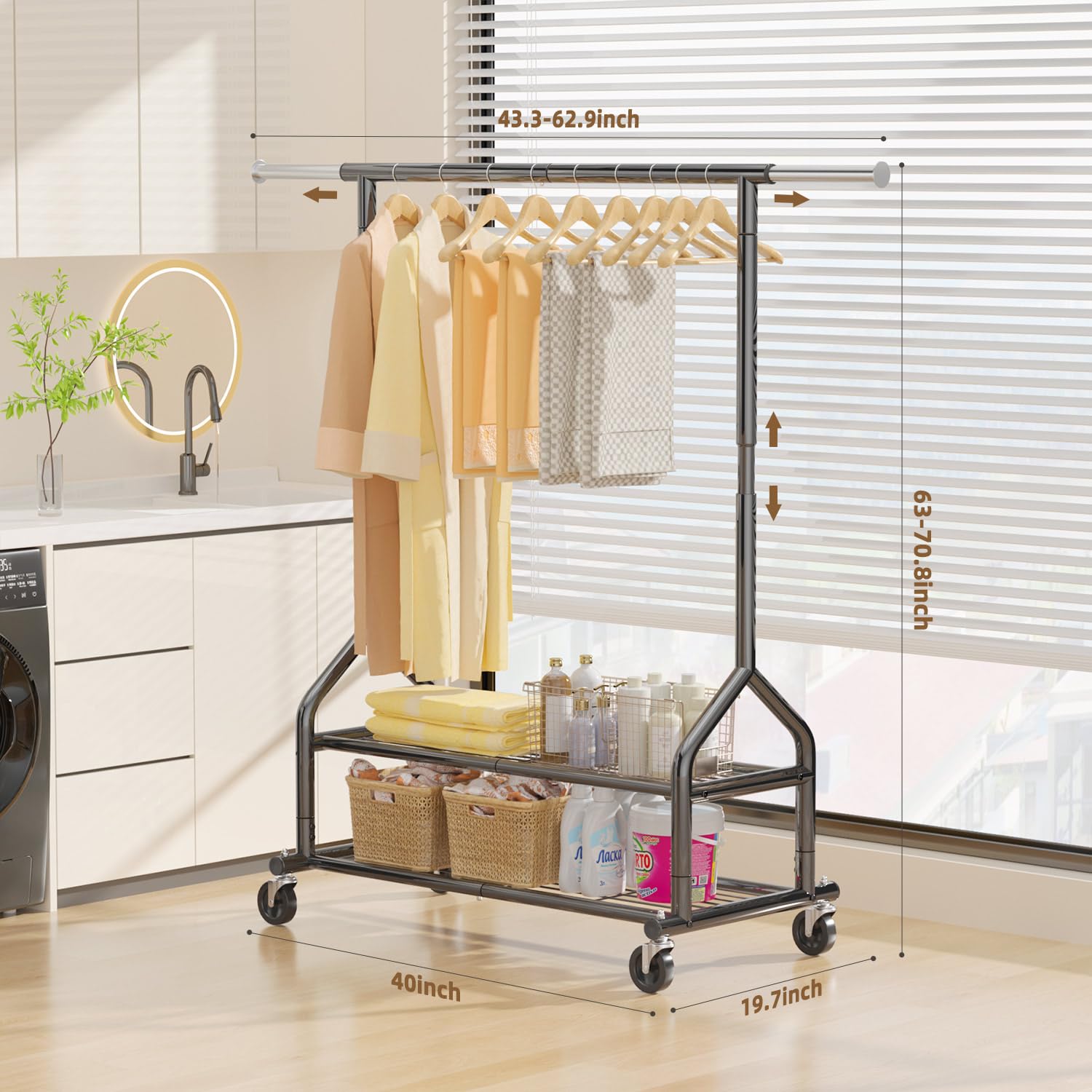 EAGMAK extended hanging rod holding long dresses for flexible storage