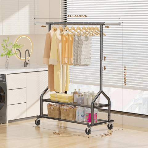 EAGMAK extended hanging rod holding long dresses for flexible storage