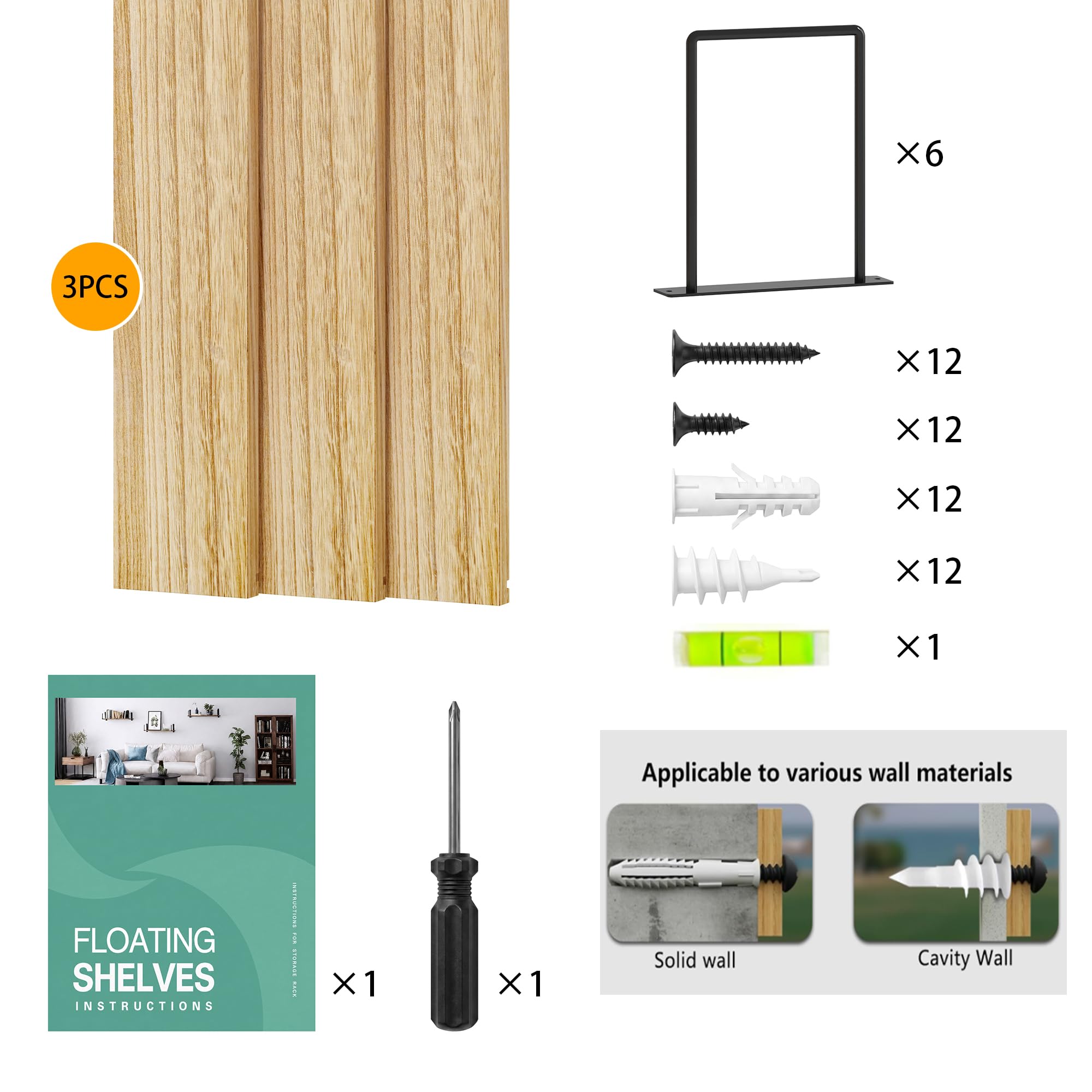 EALLRINEC three mounted shelves styled in bedroom creating layered display and organization