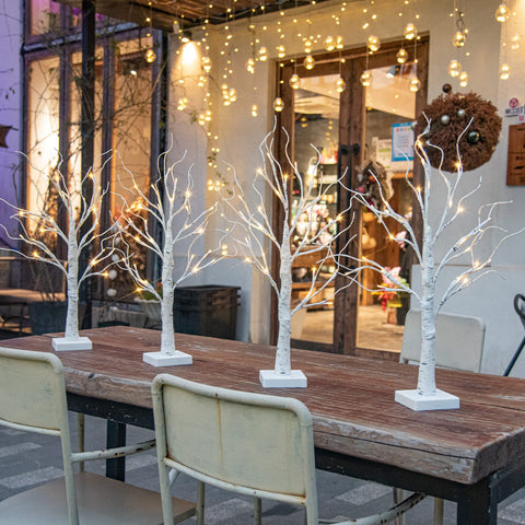 EAMBRITE front view of 2ft white birch tree showing warm LEDs for elegant accent
