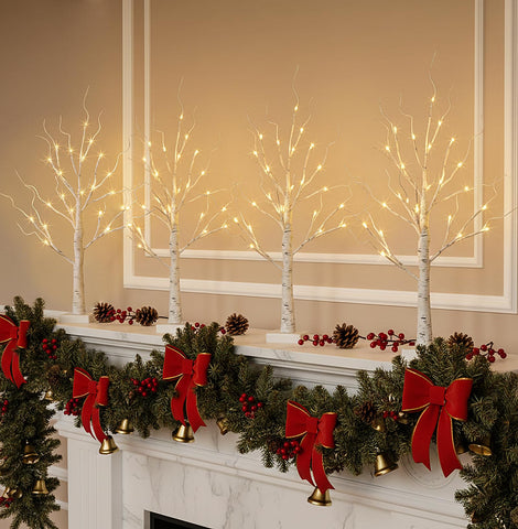 EAMBRITE set of trees styled together for layered mantel or event decoration