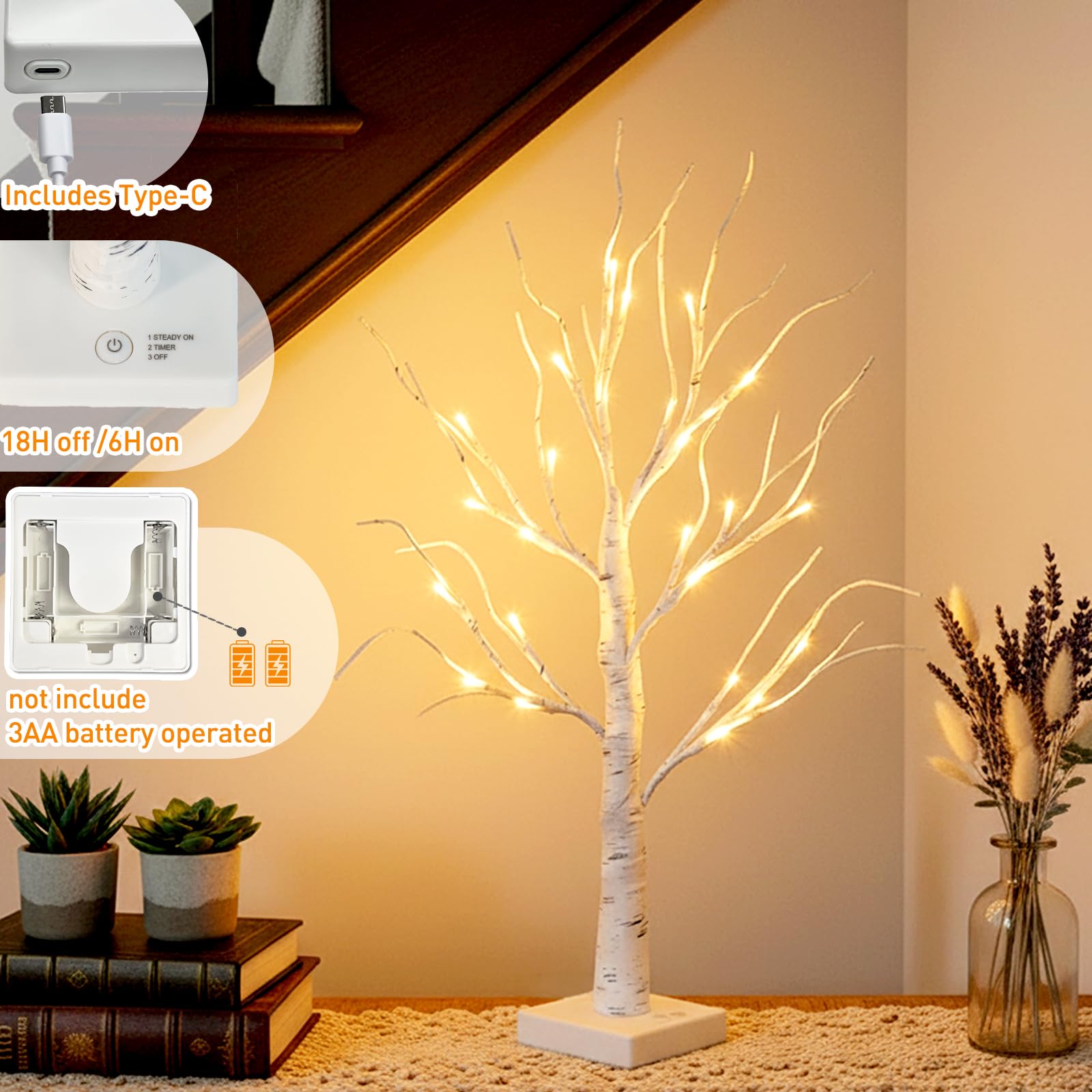 EAMBRITE tree used as wedding centerpiece creating warm mood lighting for tables