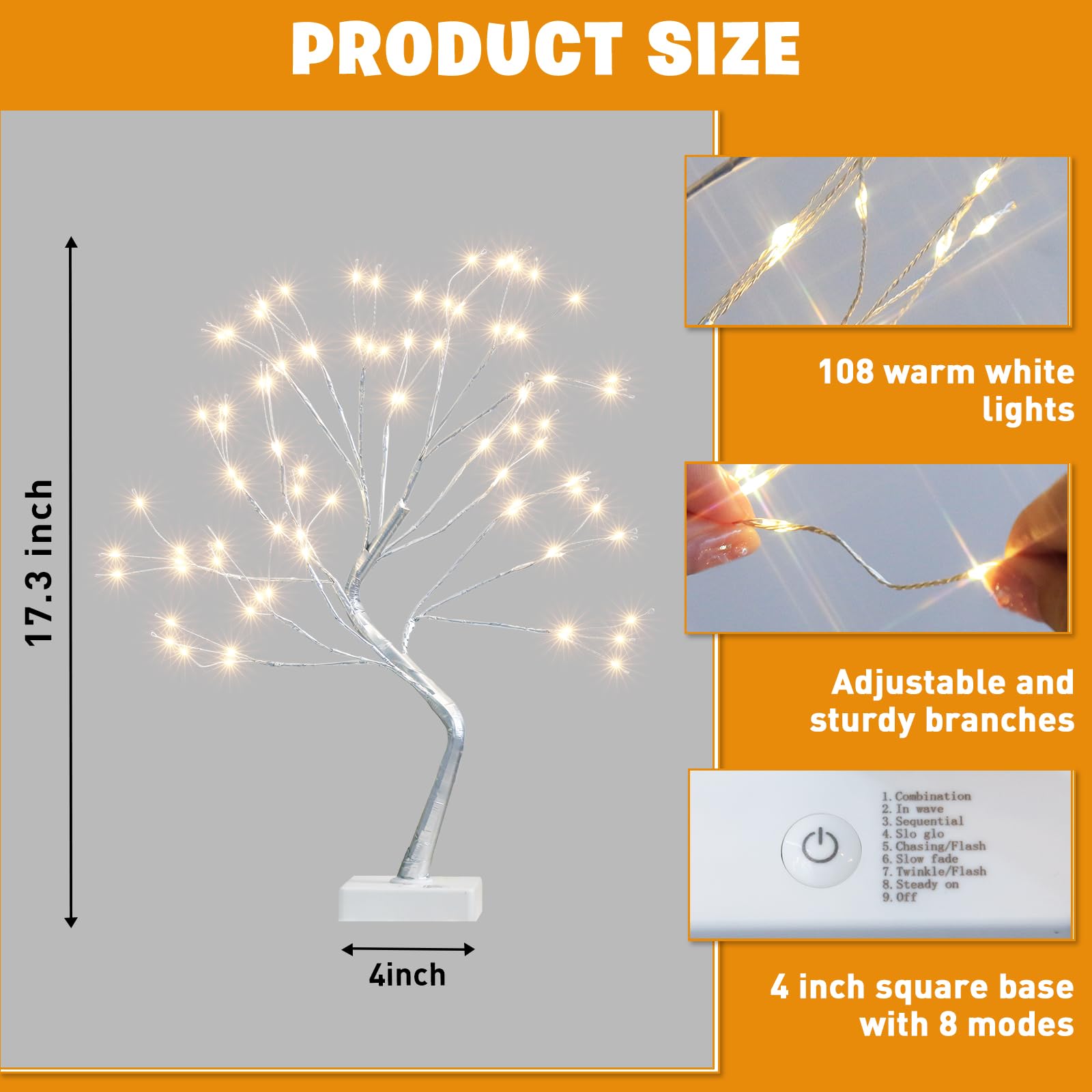 EAMBRITE detailed shot of bendable branches and 108 LEDs for customizable shaping