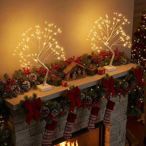 EAMBRITE tree on bedside table providing soft warm-white light ideal for night ambiance